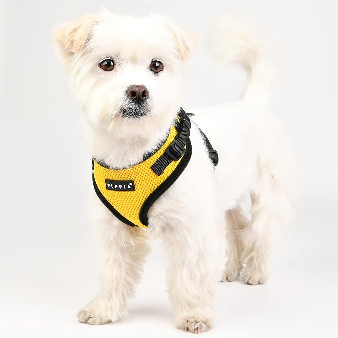 Puppia RiteFit Dog Harness Mesh Over-the-Head All Season No Pull No Choke Walking Training Adjustable Neck & Chest for Small & Medium Dog - Yellow - Small