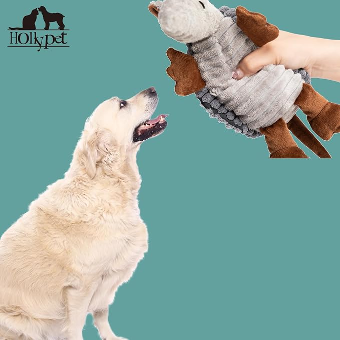 Hollypet Armadillo Squeaky Puppy Dog Toys for Small Medium Dogs, 8" | plush stuffed small dog squeak animal toy with unique grunt squeaker textured fabric for teeth cleaning toys