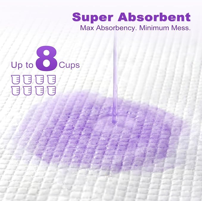 MIZOK Puppy Pads 28x34in Lavender Scented, Dog Pee Pads Extra Large Odor Eliminating Ultra Absorbent Up to 8 Cups, 6 Layers Leak-Proof & Quick-Dry Purple (40 Counts)
