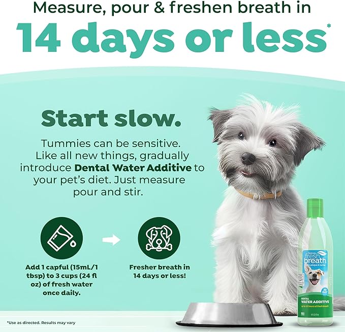 TropiClean Fresh Breath Water Additive for Dogs, Dog Breath Freshener, 16oz | Freshens Breath & Cleans Teeth | No Toothpaste or Toothbrush Required