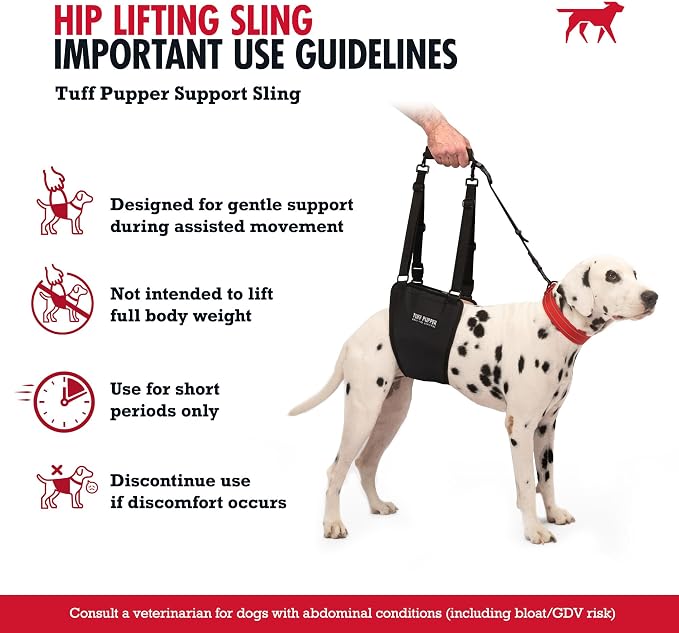 Tuff Pupper Dog Sling Hip Harness | Rear Lift Support for Senior & Injured Dogs | Adjustable Mobility Aid | Strong Padded Handle | Comfortable Design | Hip & Hind Leg Assistance (Medium/Large, Male)