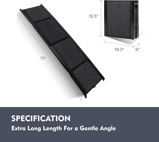 71'' & 19" Extra Wide Dog Ramp for Large Dogs, Foldable Aluminum Portable Pet Ramp with Non-Slip Surface for SUVs, Trucks and High Beds up to 250lbs
