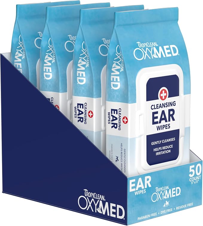 TropiClean Oxymed Soothing Ear Wipes for Dogs & Cats, 50 Count