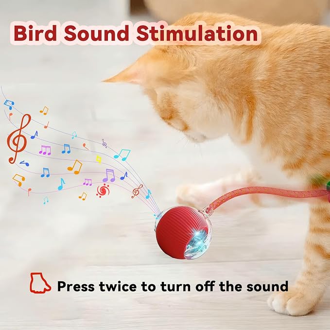 Valentines Day Gifts Speedy 2.0 Tail Interactive Cat Toys for Indoor Cats, Automatic Cat Toy with Elastic Mesh Tail, Electric Rolling Ball on Carpet, Chirping and Motion Activate Cat