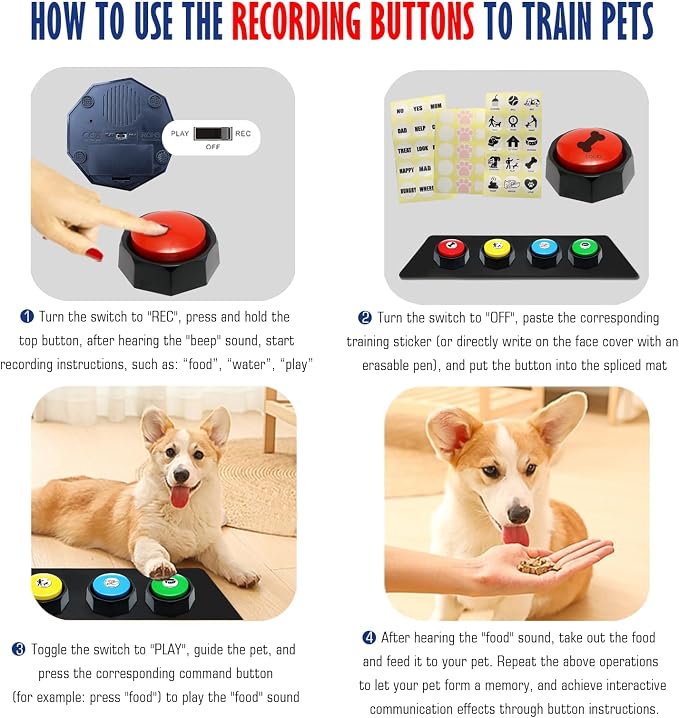 Recordable Buttons, Pack of 4, with Mat