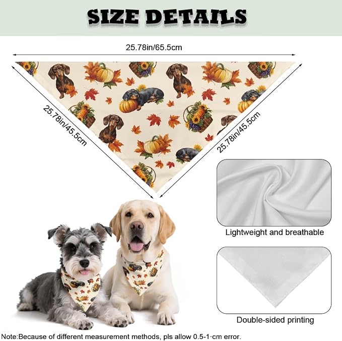 Jeiento Dachshund Dog Bandana Reversible Pet Scarf Bib Adjustable Maple Leaf Bandana Triangle Bibs, Polyester