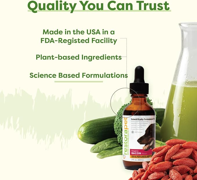 RestoraPet 1-Pack Dog & Cat Bacon Liquid Multivitamin | Dog Arthritis Pain Relief | Hip & Joint Vitamins for Dogs - Anti Inflammatory Supplement for Dogs & Cats | Plant-Based, Non-GMO, Vet Approved