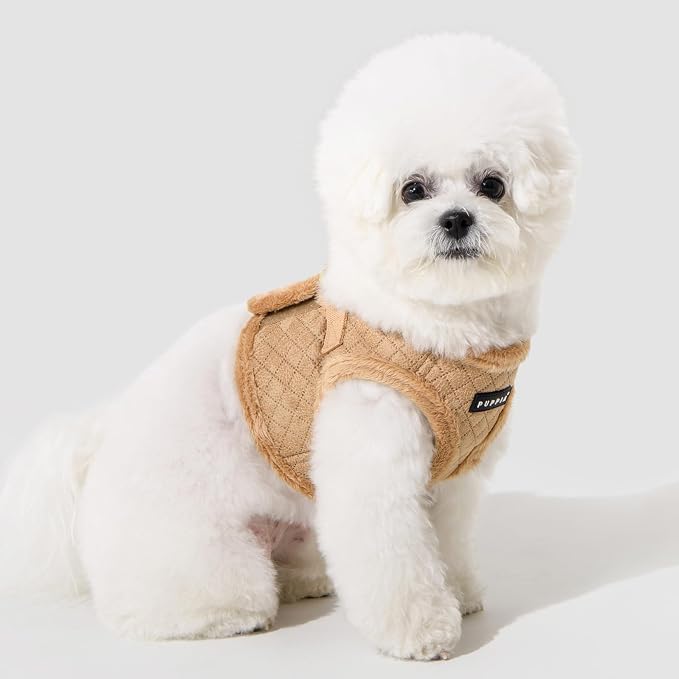 Puppia Douglas Vest Dog Harness Step-in Warm Winter Diamond Pattern for Small and Medium Dog, Beige, Medium