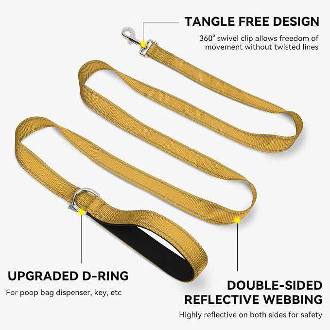 Joytale Reflective Dog Leash for Small Dogs, 4 FT x 3/4", Khaki | Heavy Duty Nylon Webbing, Padded Handle for Comfort, Visible at Night, for Walking & Training
