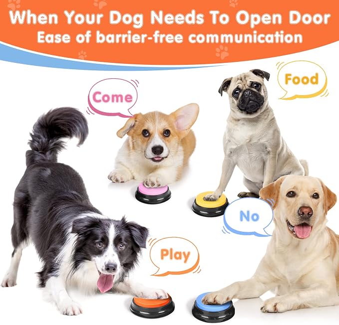 Dog Buttons for Communication, 6 Recordable Buttons, with Mat & Batteries