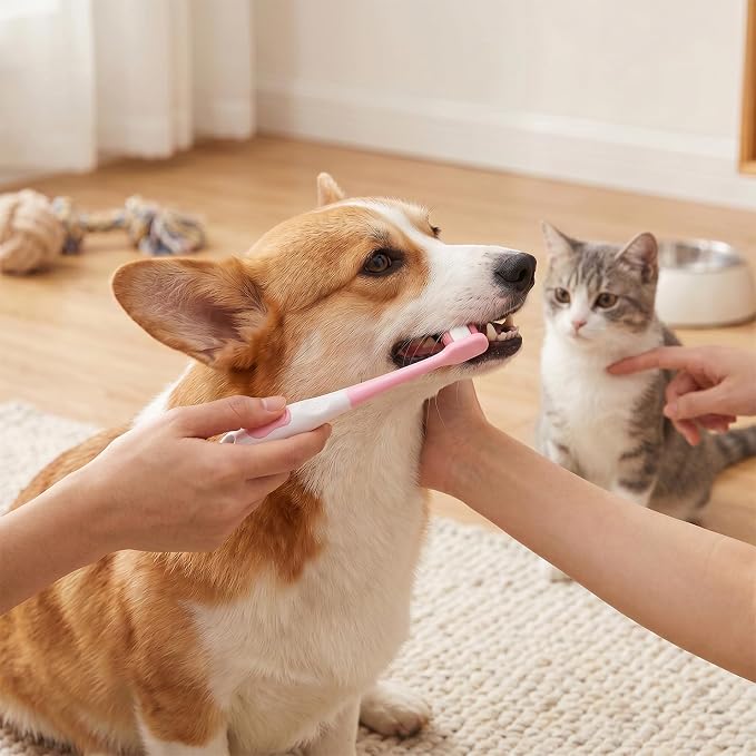 2 Pcs Small Dog Toothbrush, Puppy Toothbrush & Cat Tooth Brush, Ultra Soft Bristles Pet Toothbrush for Tiny to Medium Pets, Dental Care Kit for Kitten & Small Dogs (Pink)