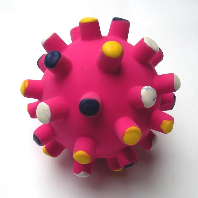 Latex Dog Squeaky Chew Toy Spiked Floral Ball 2.36"