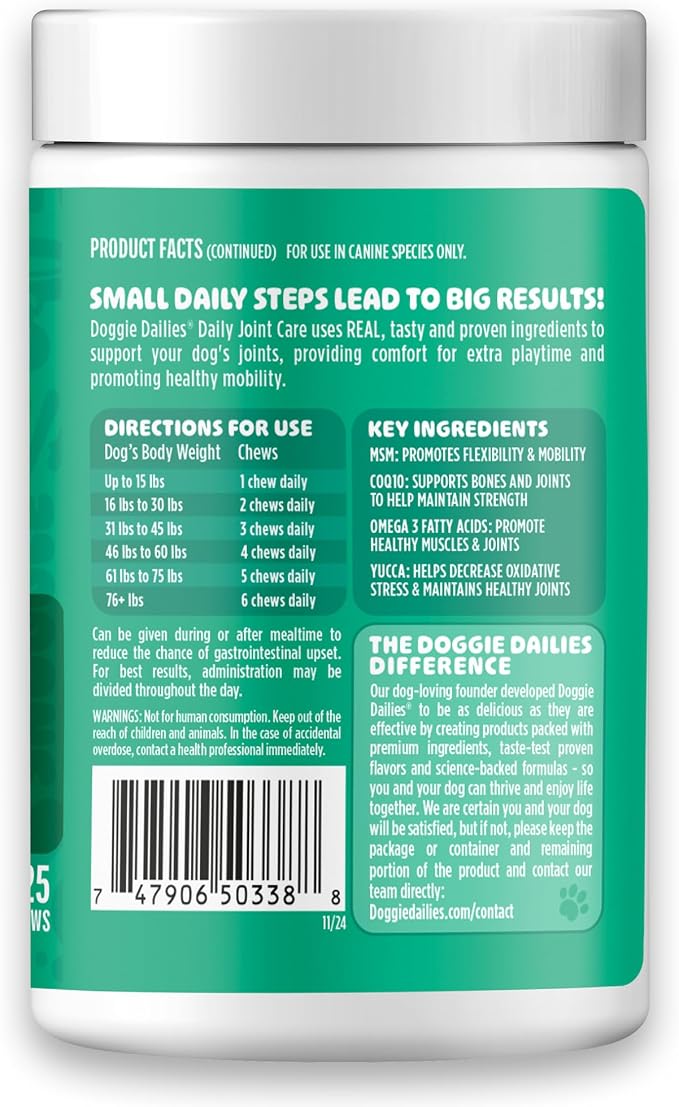 Doggie Dailies Hip & Joint Chews for Dogs, Chicken, All Breeds, 225 Count