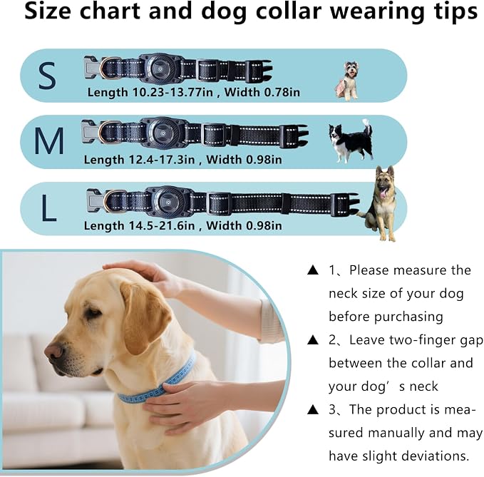 Tracking Collar for Dogs Waterproof Adjustable Air Tag Dog Collar Holder, Comfortable Dog Collars for Small Medium Large Dogs (Black, L)