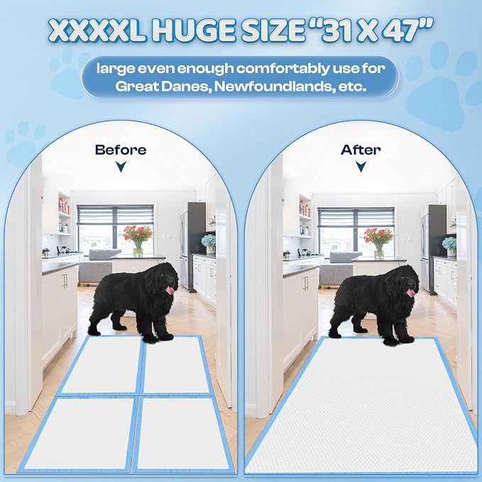 Boscute 4XL Thicken 6 Layers Ultra Absorbent Dog Pee Pads, 31”X47”Leak-Proof Odor-Control Quick Dry Puppy Training Pads Quick Dry Pee Pads for Dogs Cats Pets