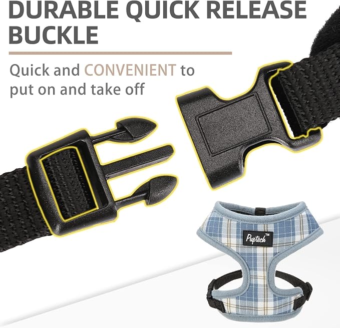 PUPTECK Soft Mesh Dog Harness and Leash Set Pet Puppy Cat Comfort Padded Vest No Pull Harnesses, Sky Blue, M