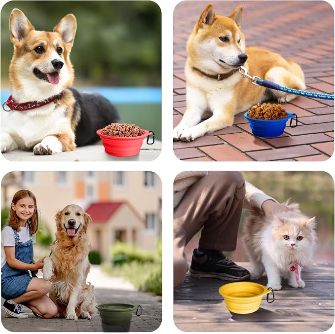 PetBonus Large Collapsible Dog Bowls, 2 Pack, 34oz, Black, Red
