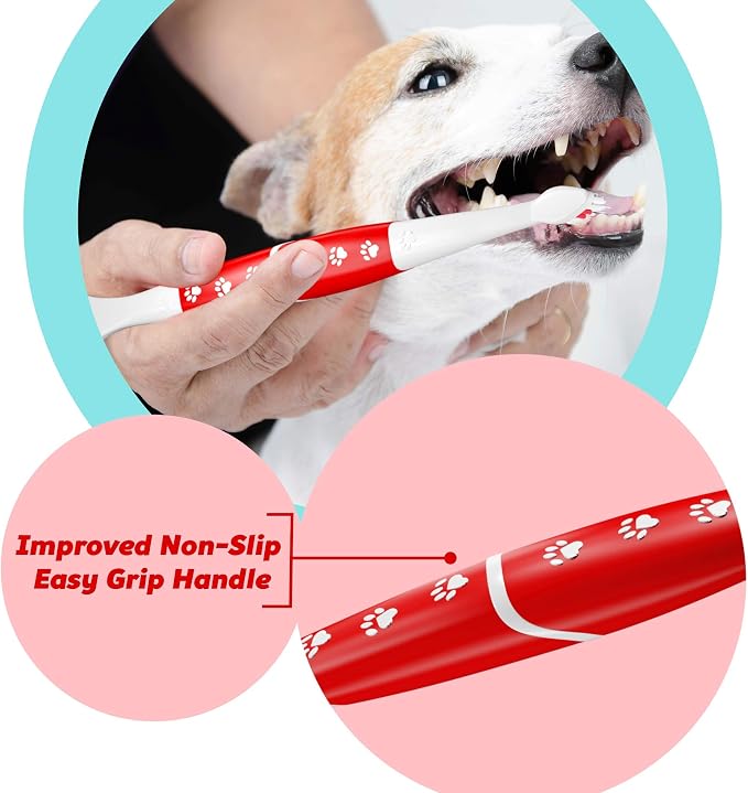 Pet Toothbrush for Dogs, Cats with Soft Bristles - Easy Teeth Cleaning & Dental Care, Non Slip Dual Head Dog Toothbrush for Medium & Large Pets, Toothpaste Not Included, Pack of 2 Red