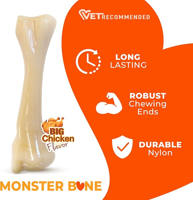 Nylabone Power Chew Monster Bone Dog Chew Toy, Chicken Flavor, XX-Large | Durable dog toys for aggressive chewers, long lasting, discourages destructive chewing, flavor throughout, for dogs 50++ lbs