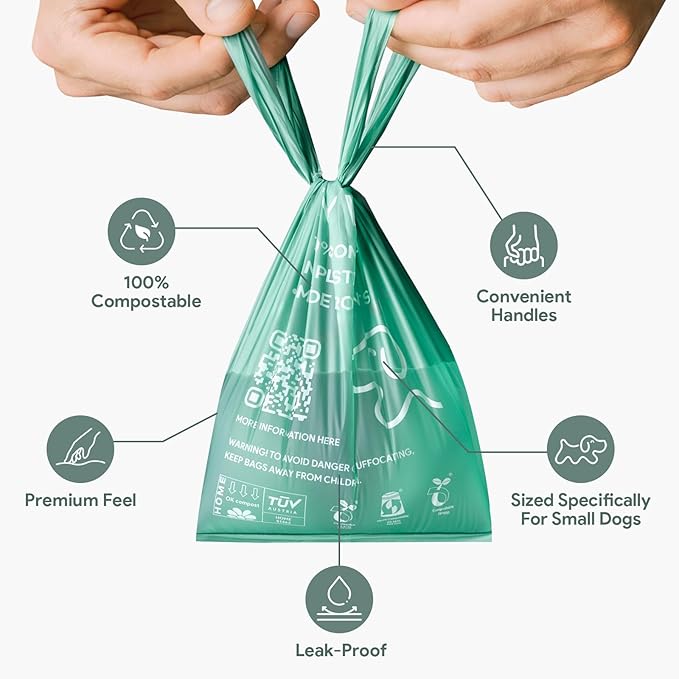 Small Dog Poop Bags, 360 Count Compostable Tie-Handle Rolls | Mini Dog Poop Bags for Small Dogs & Puppies (Chihuahua, Yorkie, Pomeranian, Toy Poodle, Maltese, Frenchie) | TINY WOOF