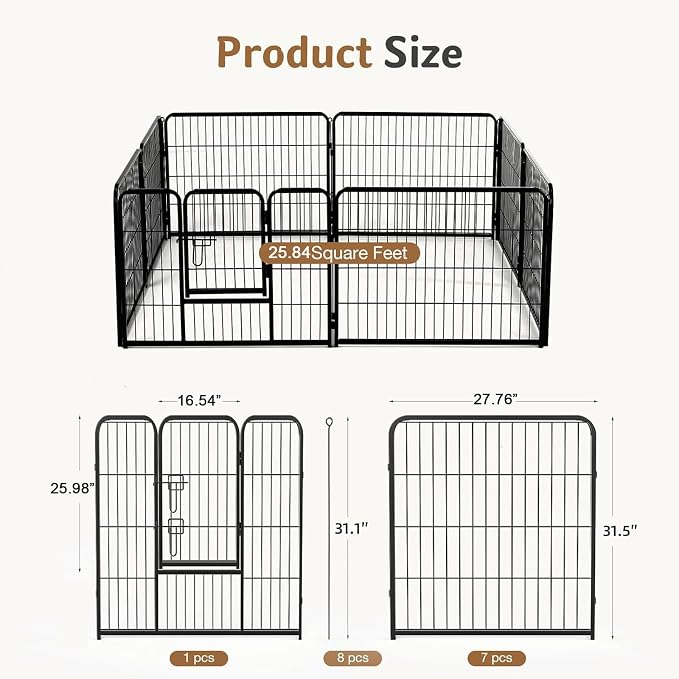 DUMOS Dog Playpen Indoor/Outdoor, Metal, 32in, 8 Panels, Foldable with Door
