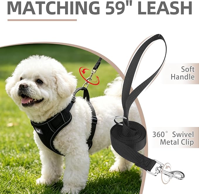 PUPTECK Dog Harness and Leash Set, No Pull Adjustable Pet Small Dog Harness, Reflective Soft Mesh Pet Vest, for Small Medium Dogs Walking, Black, XS