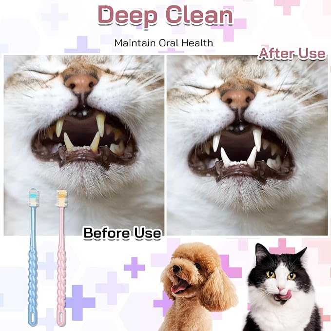 Small Dog Toothbrush and Cat Tooth Brush, 2 Pcs 360 Degree Soft Pet Toothbrush for Puppies Kittens - Dental Care for Small Breed Dogs and Cats