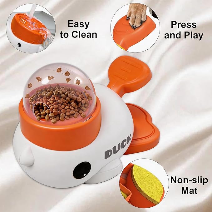 2-in-1 Dog Interactive Treat Dispenser Toy - Durable Food Puzzle Slow Feeder, Mentally Stimulating Toys, Duck Shape Enrichment Toys with Button
