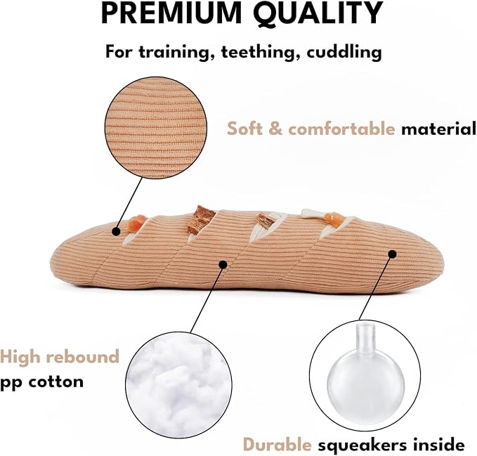 CHEWFFON Interactive Dog Snuffle Toy, Enrichment Squeaky Toy for Boredom | Baguette Design, Stress Release Puzzle Game for Medium Large Dogs, Activity Foraging Instinct Training