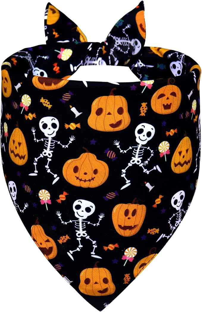 Halloween Dog Bandana for X-Large Dogs, Pumpkin, X-Large, Black