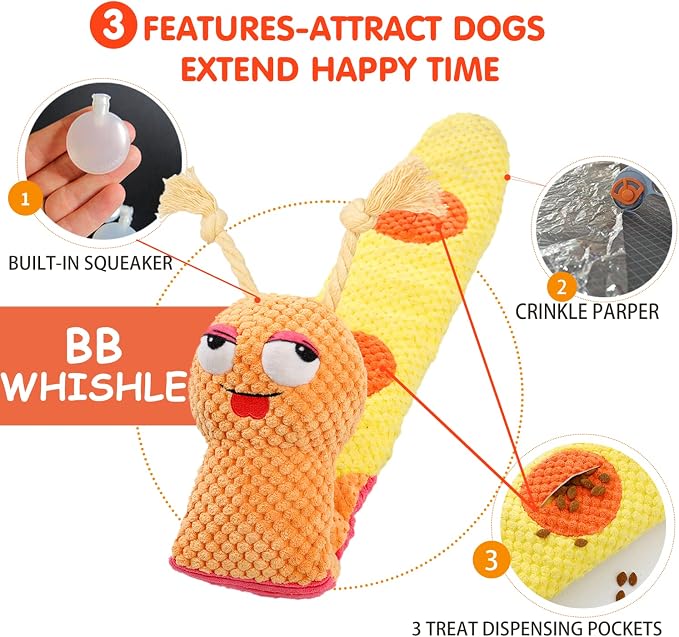 lilfrd Dog Puzzle Enrichment Toy, Squeaky Crinkle Plush Snail Pup Toys | Mental Enrichment, Boredom Relief, Fits Small Medium Large dogs