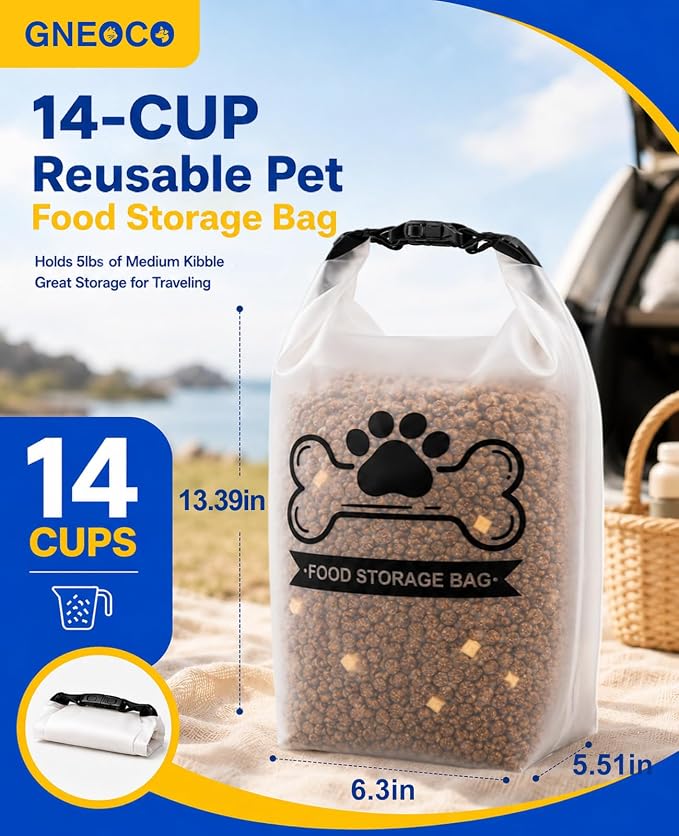 Airtight Dog Food Storage Bag 14-Cup with Roll-Top Closure, TPU, Transparent