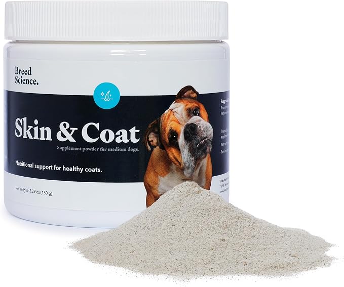 Skin and Coat Supplement Powder for Medium Dogs- Anti Allergy Treatment and Itching Relief - with Vitamins A, E and Biotin - Care Products and Shedding Control Supplements for Itchy Pets