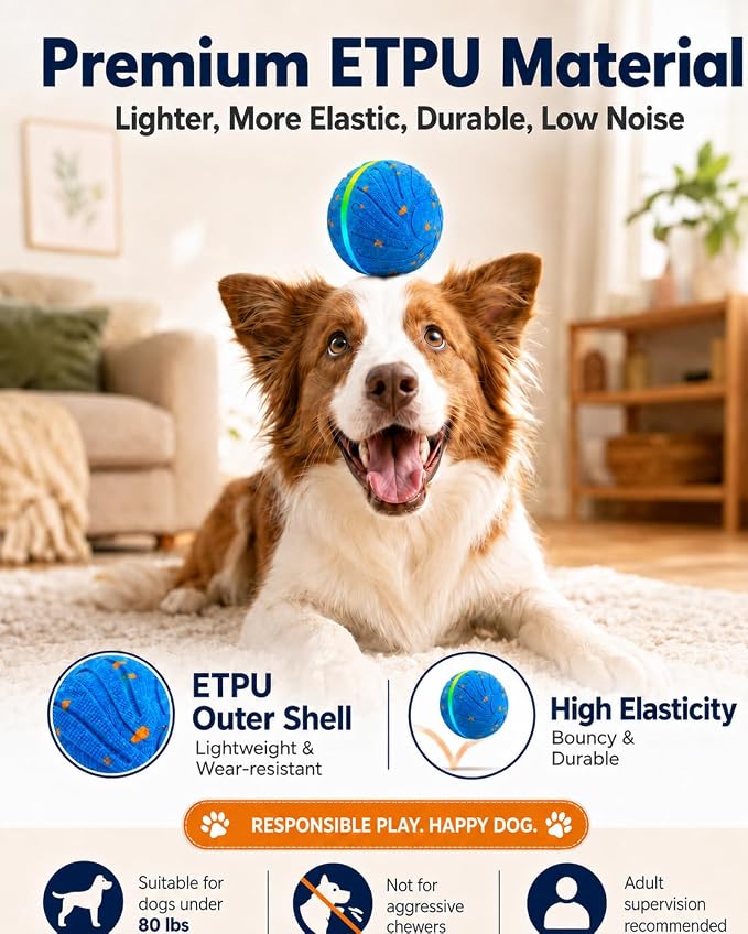 Xeuch Smart Interactive Dog Balls, Automatic Moving Bouncing Ball, E-TPU Material, Motion Activated Rotating Toy for Dogs Puppies, Enrichment & Stimulation Toys for Indoor & Outdoor (Deep Blue)