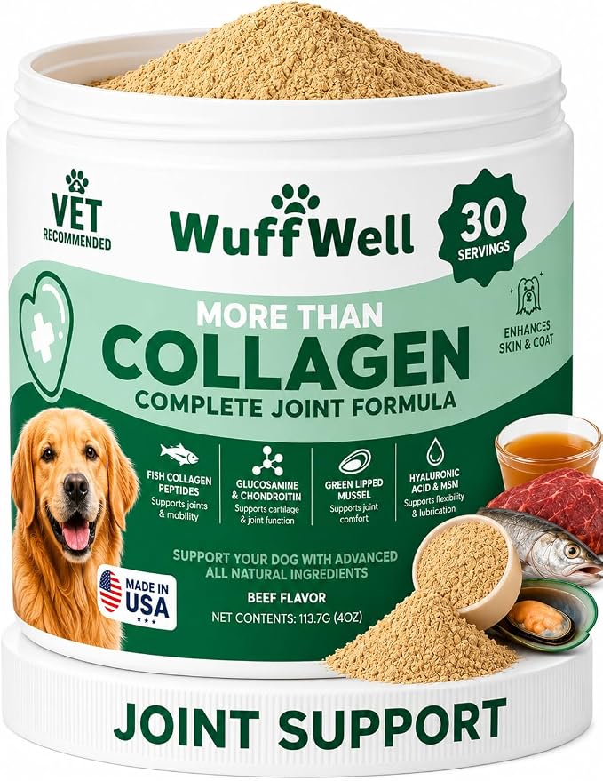 WuffWell Joint Supplement for Dogs with Collagen & Glucosamine - USA Made