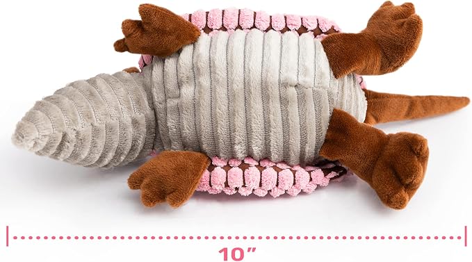Hollypet Armadillo Squeaky Puppy Dog Toys for Small Medium Dogs, 8" | plush stuffed small dog squeak animal toy with unique grunt squeaker textured fabric for teeth cleaning toys