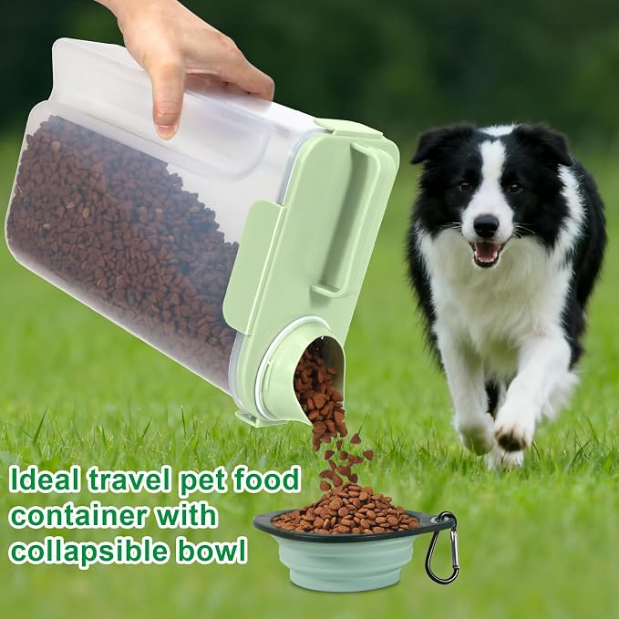 TBMax Travel Dog Food Storage Container 5 lbs with Dog Bowl, 5 lbs, Green