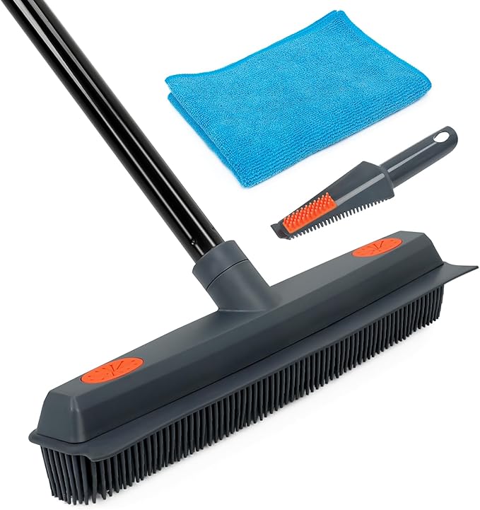 MAVRIZ Pet Hair Removal Broom on Carpet, Rubber Broom for Hardwood Floor - Fur Remover Broom with Squeegee