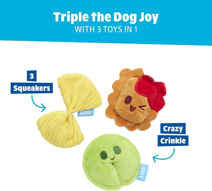 BarkBox Ravioli Homies Dog Toy - Toy for Extra Small to Small Dogs | Three-Piece Plush Pasta Set with Three Squeakers and Crinkle