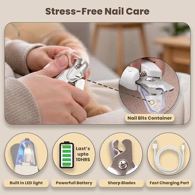 2-in-1 Dog & Cat Nail Clippers with 2 LED Lights, White