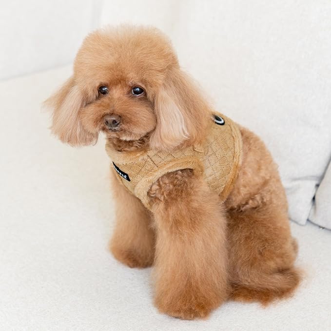 Puppia Douglas Vest Dog Harness Step-in Warm Winter Diamond Pattern for Small and Medium Dog, Beige, Medium