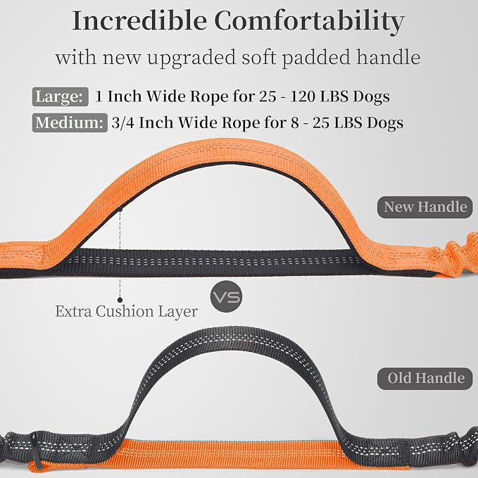 iYoShop Hands Free Dog Leash with Zipper Pouch, Large, 25-120 LBS, Orange | Waist Leash, Dual Padded Handles, Shock-Absorbing Bungee, Adjustable Waist Belt, Walking and Running