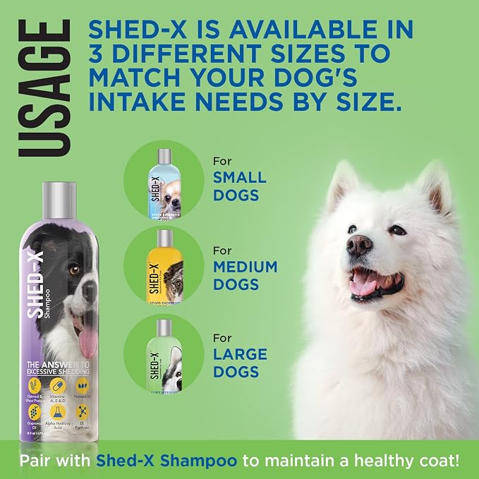 Shed-X Liquid Dog Supplement,32oz – 100% Natural – Helps Dog Shedding,Fish Oil for Dogs Supports Skin & Coat,Dog-Oil for Food with Essential Fatty Acids,Vitamins,and Minerals,(Pack of 2)