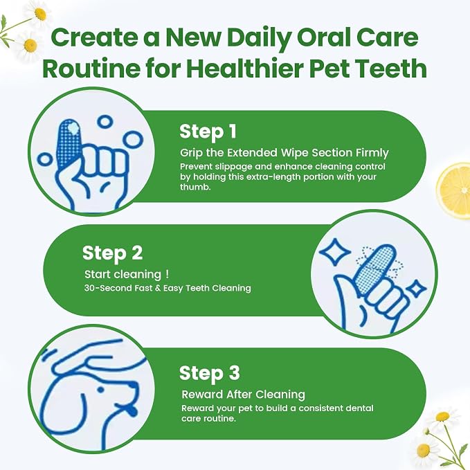 Dog & Cat Tooth Brushing kit - 60Ct Dog Toothbrush & Toothpaste Alternatives, Dental Care Wipes, Heavy Duty Teeth Cleaning, Remove Tartar & Plaque, Breath Freshener