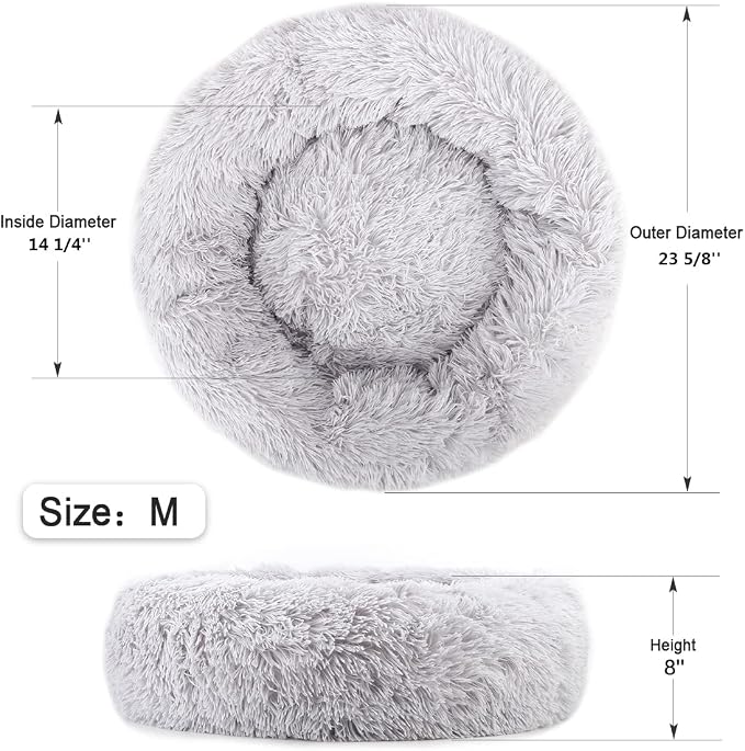 NOYAL Calming Donut Dog Bed for Small to Medium Dogs & Cats - Plush Faux Fur Anti-Anxiety Pet Bed with Machine Washable Cover & Non-Slip Base