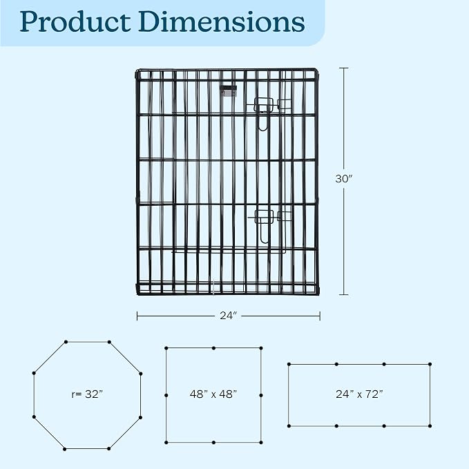 Pet Trex 24" Exercise Playpen for Dogs Eight 24" x 30" High Panels with Gate