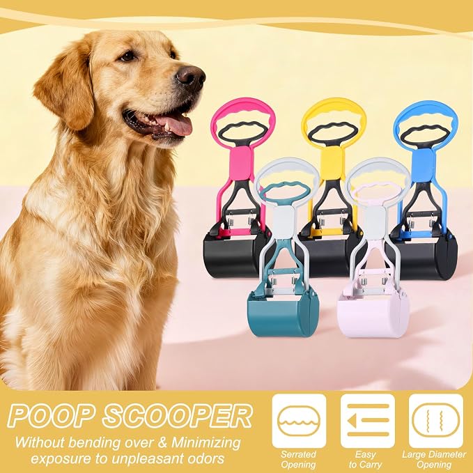 Poop Scooper, 11" Long Handle No Touch Dog Poop Scooper Grabber Non-Breakable Spring Pick Up Tool Shovel, (Blue), Intended for Dogs Waste in Lawns/Grass/Dirt/Gravel