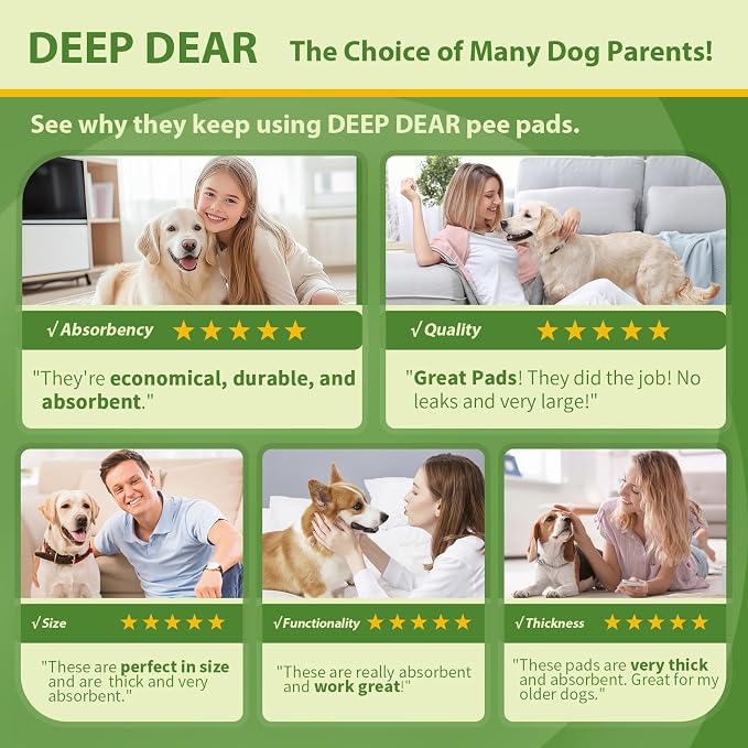 DEEP DEAR Extra Large Dog Pads 28"x34", 30 Count Thicker Puppy Pads XL, Super Absorbent Pee Pads for Dogs, Disposable Incontience Underpads for Doggies, Cats, Rabbits, Pups, Leak-Proof Pet Potty Mats