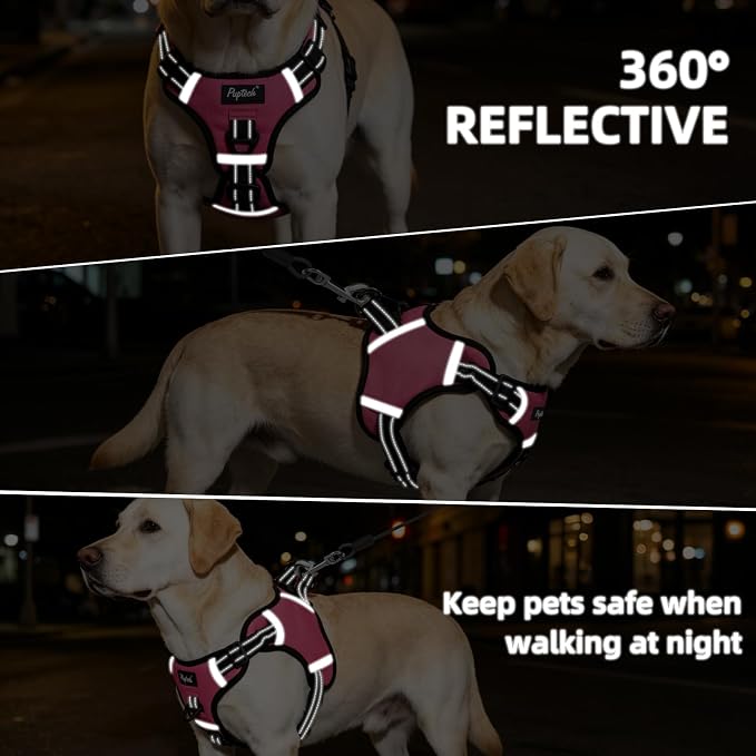 PUPTECK Dog Harness for Large Dogs, No Pull Step-in Pet Vest Harness, Adjustable Soft Padded Reflective Safe Night Walking, No Choke Easy On & Off, Fuchsia L