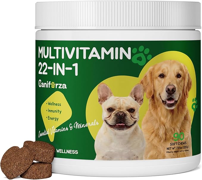 22-in-1 Grain-Free Dog Multivitamin Supplement – 90 Soft Chews for Hip & Joint Health, Immune Support, Healthy Coat & Overall Wellness – Vitamins A, B12, C, D, E, Minerals, and Antioxidants
